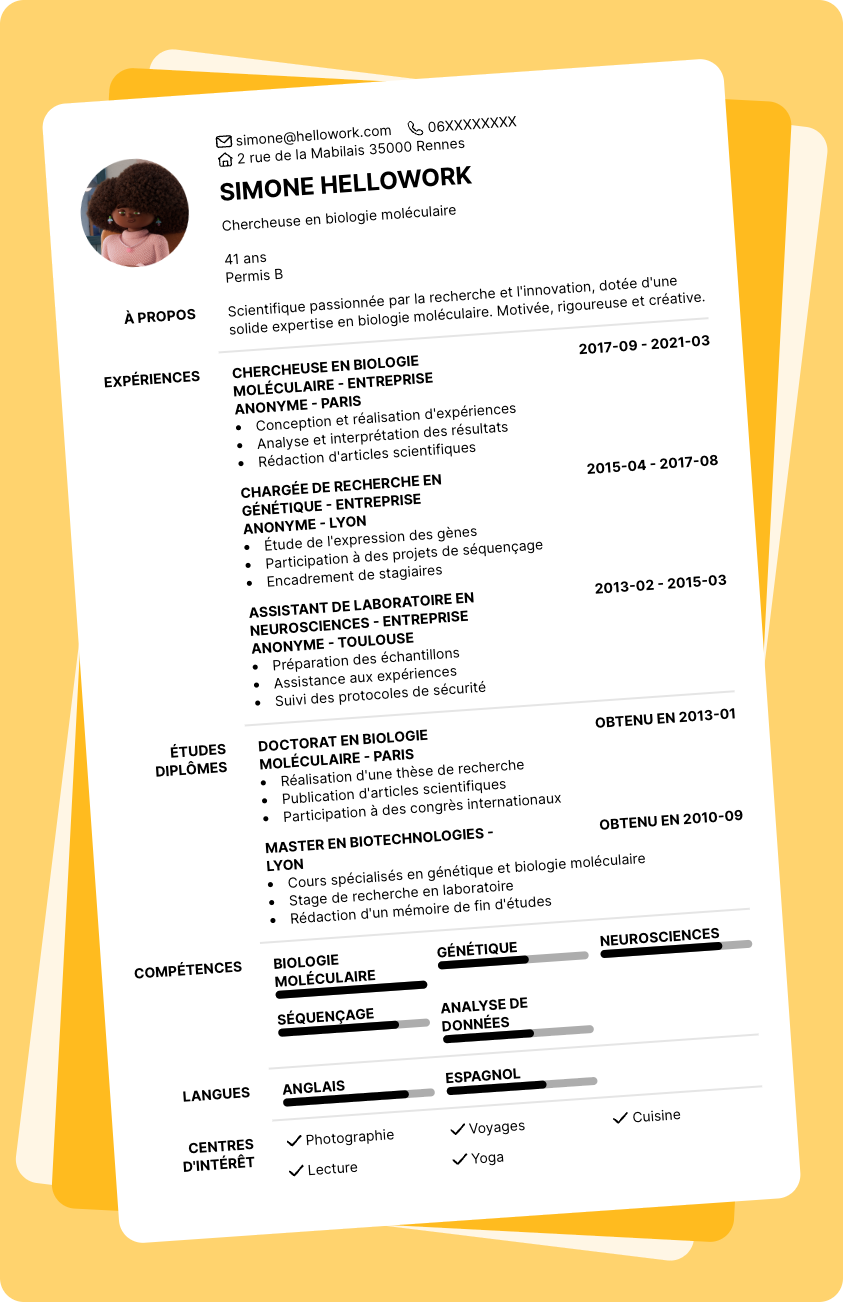 Modèle CV Scientifique Exemple CV Scientifique