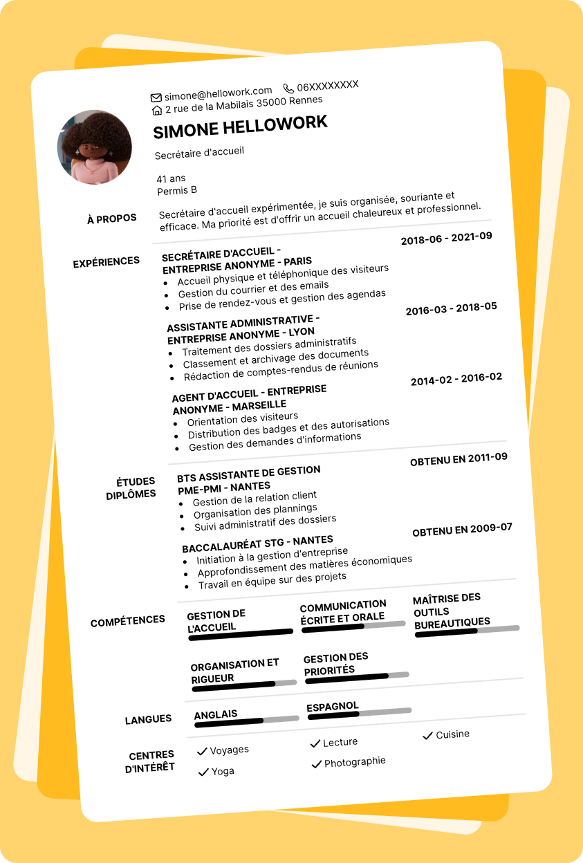 Exemple CV Secretaire Accueil