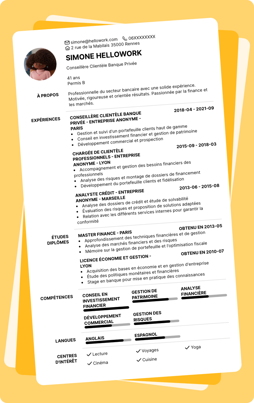 Modèle CV Secteur Bancaire Exemple CV Secteur Bancaire
