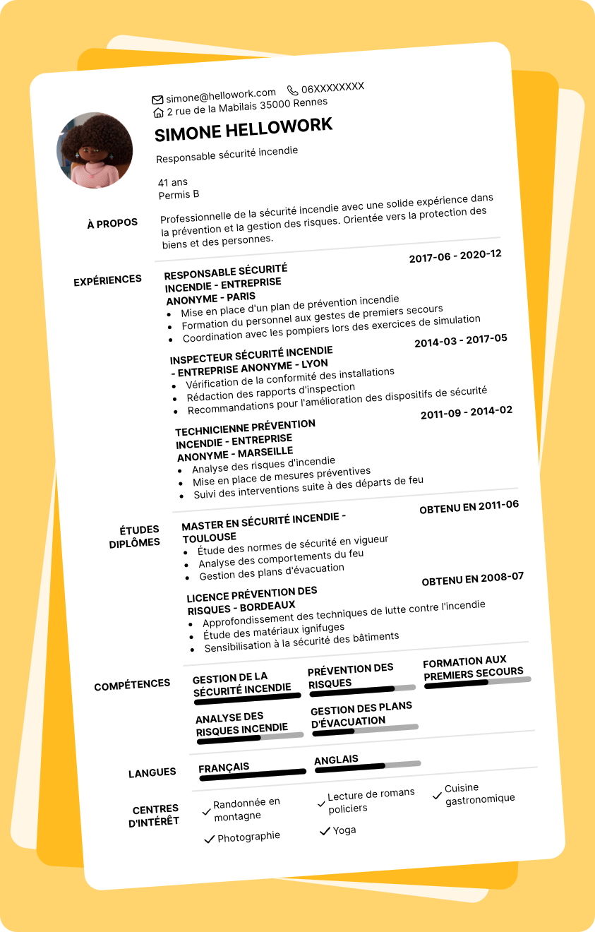 Modèle CV Securite incendie Exemple CV Securite incendie
