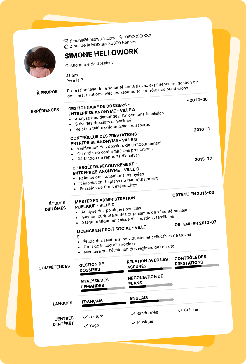 Exemple CV Sécurité sociale