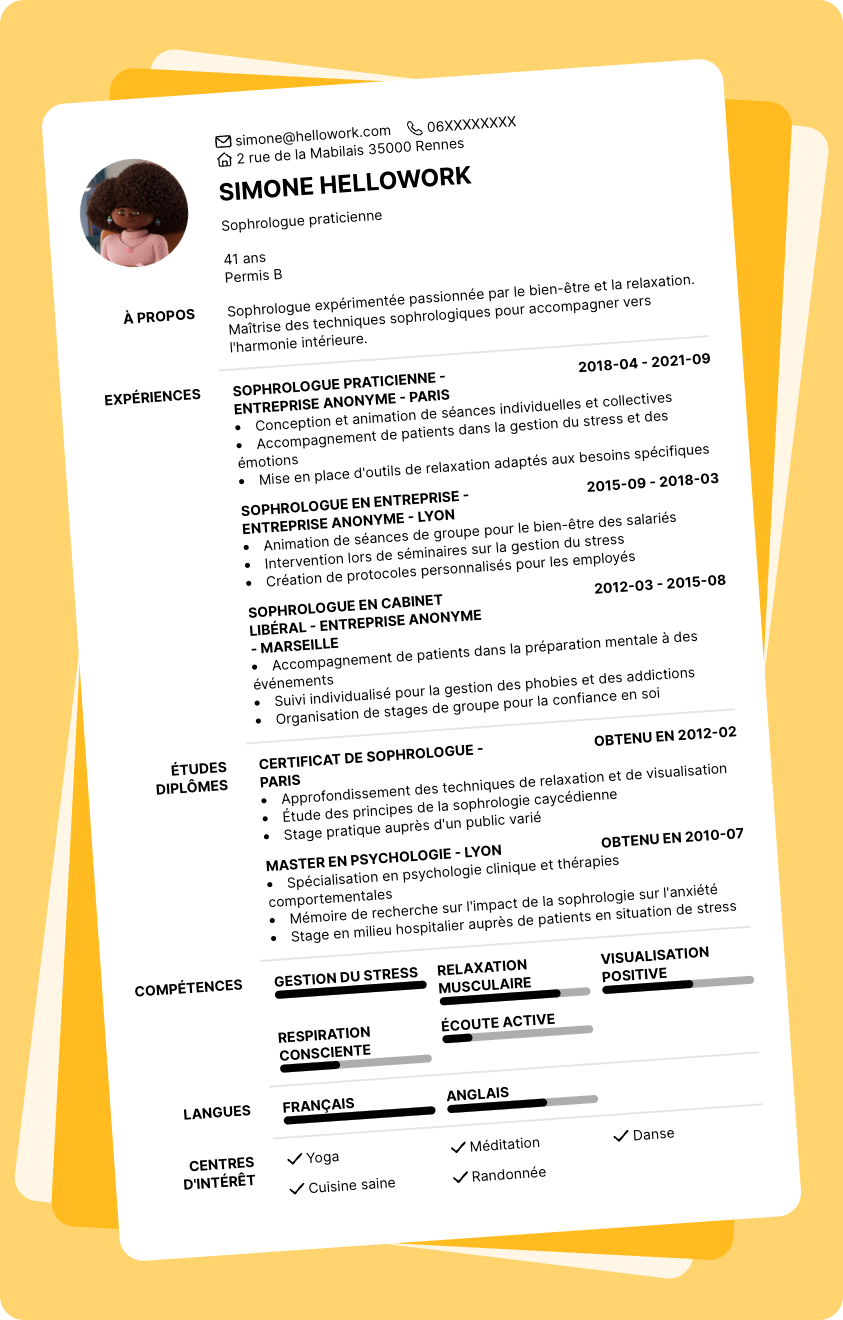 Exemple CV Sophrologie