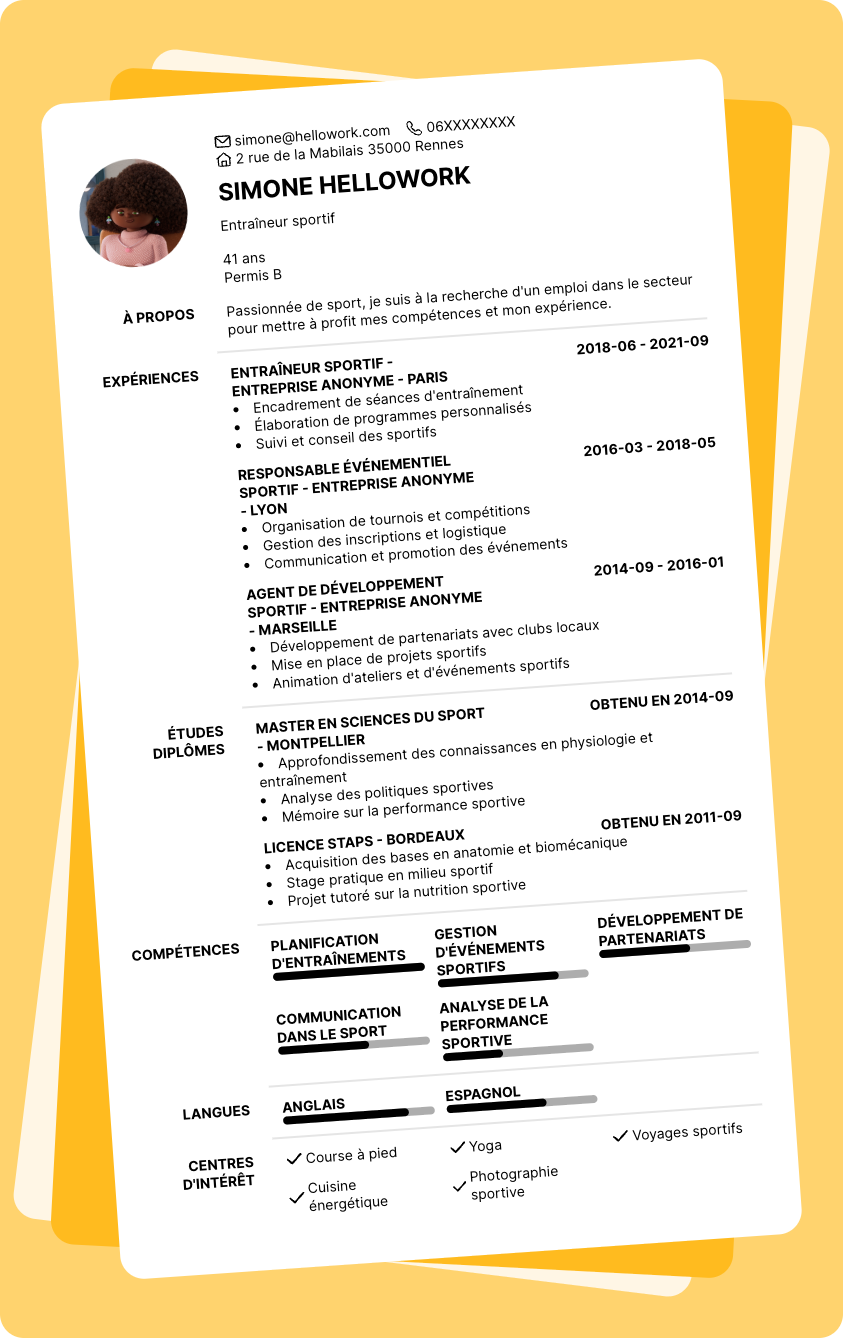 Modèle CV Sport Exemple CV Sport