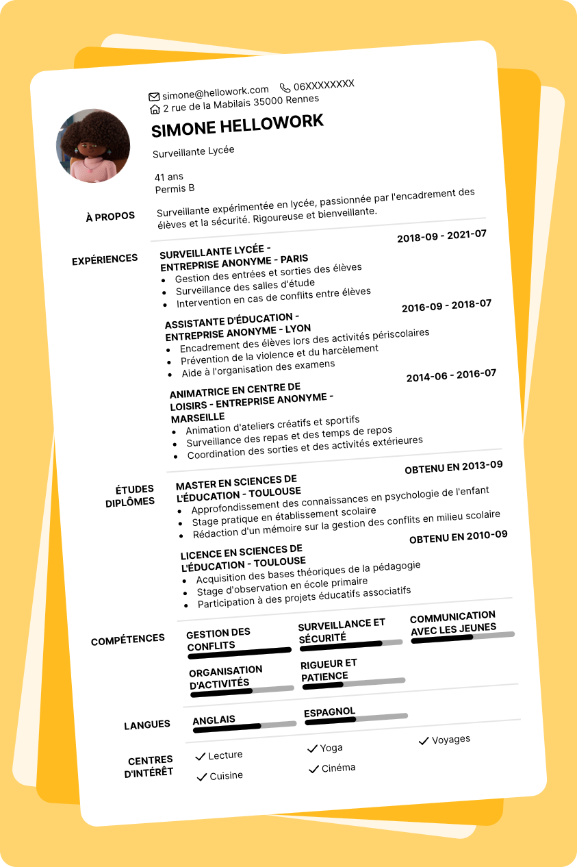Modèle CV Surveillant Lycee Exemple CV Surveillant Lycee