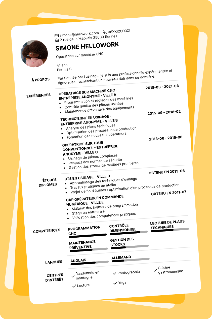 Modèle CV Usinage Exemple CV Usinage