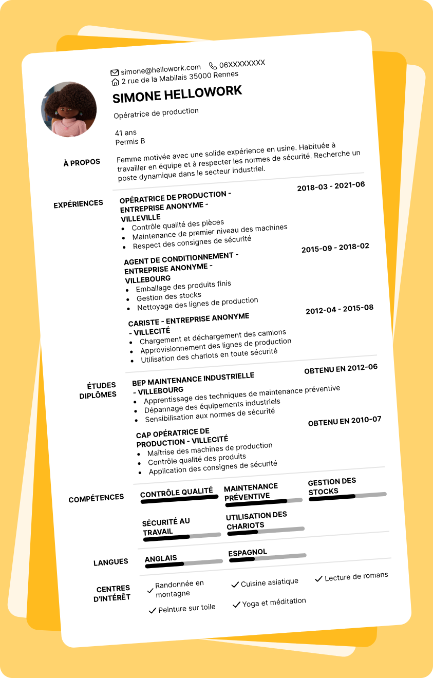 Exemple CV Usine