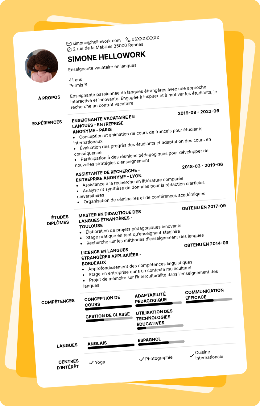 Exemple CV Vacataire