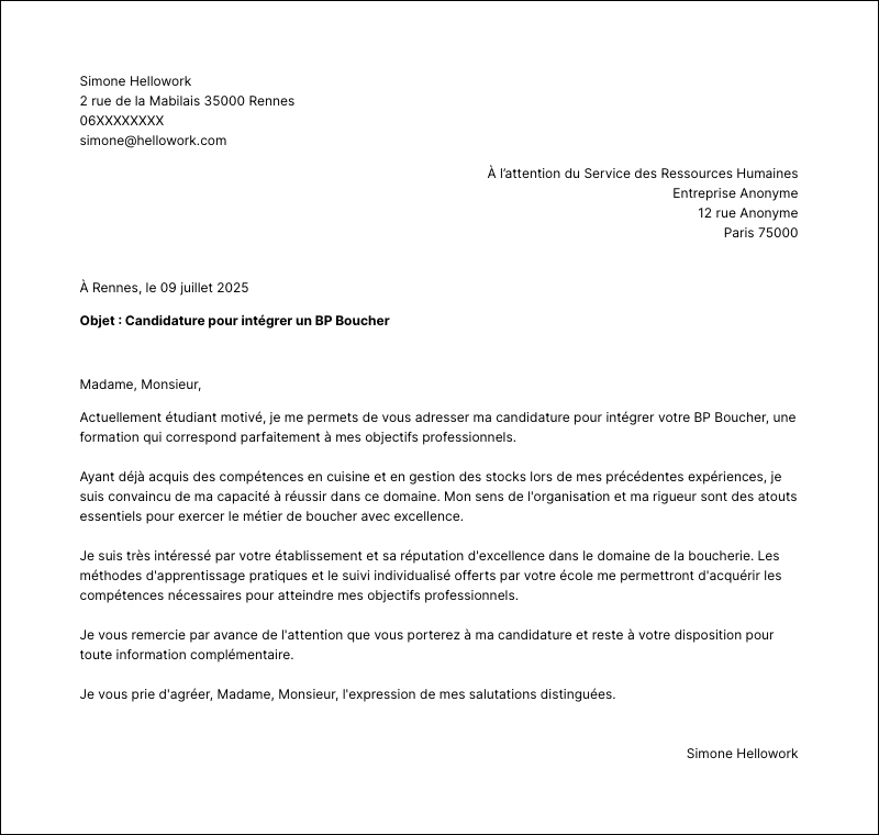Modèle lettre de motivation BP Boucher Exemple lettre de motivation BP Boucher