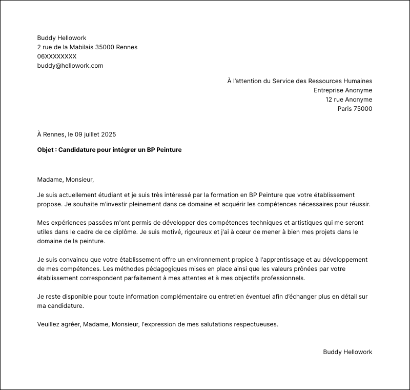 Modèle lettre de motivation BP Peinture Exemple lettre de motivation BP Peinture