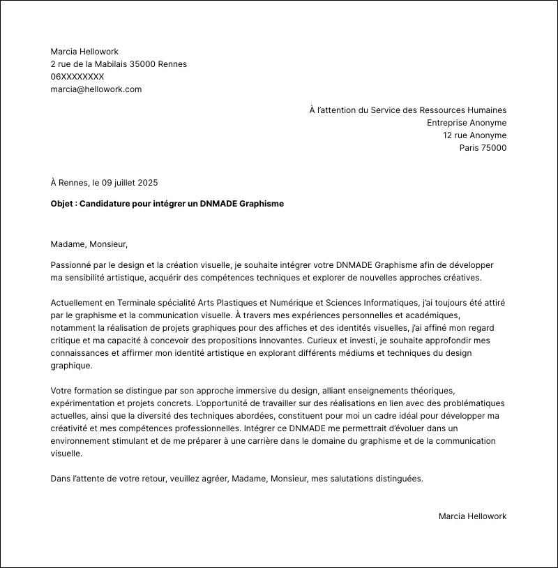 Modèle lettre de motivation DN MADE Exemple lettre de motivation DN MADE