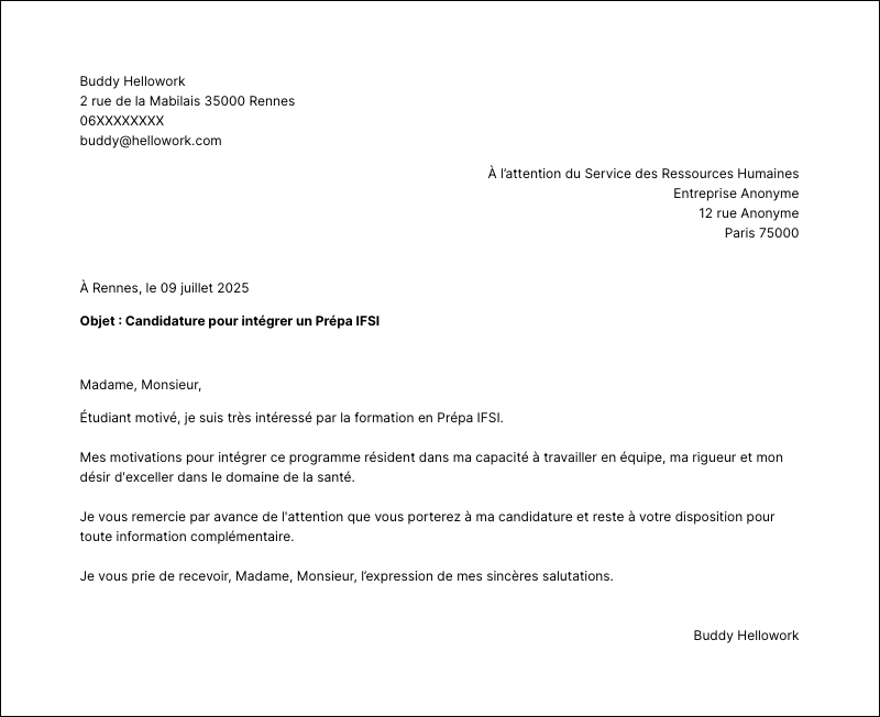 Modèle lettre de motivation Prépa IFSI Exemple lettre de motivation Prépa IFSI