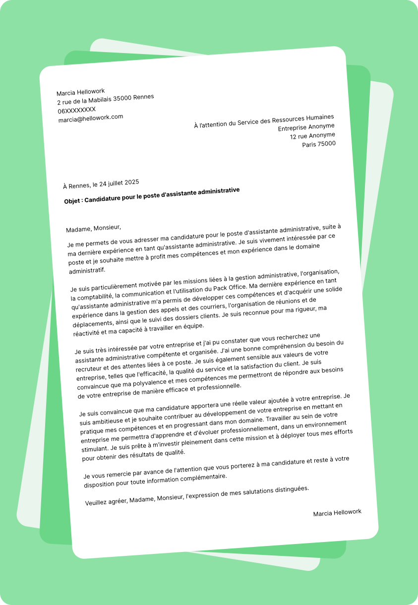 Modèle lettre de motivation Administratif Exemple lettre de motivation Administratif