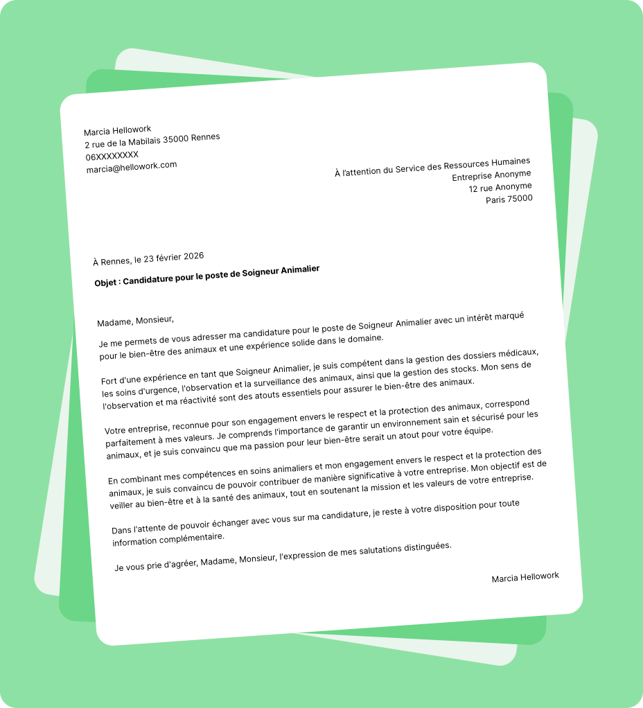 Exemple lettre de motivation Animalier