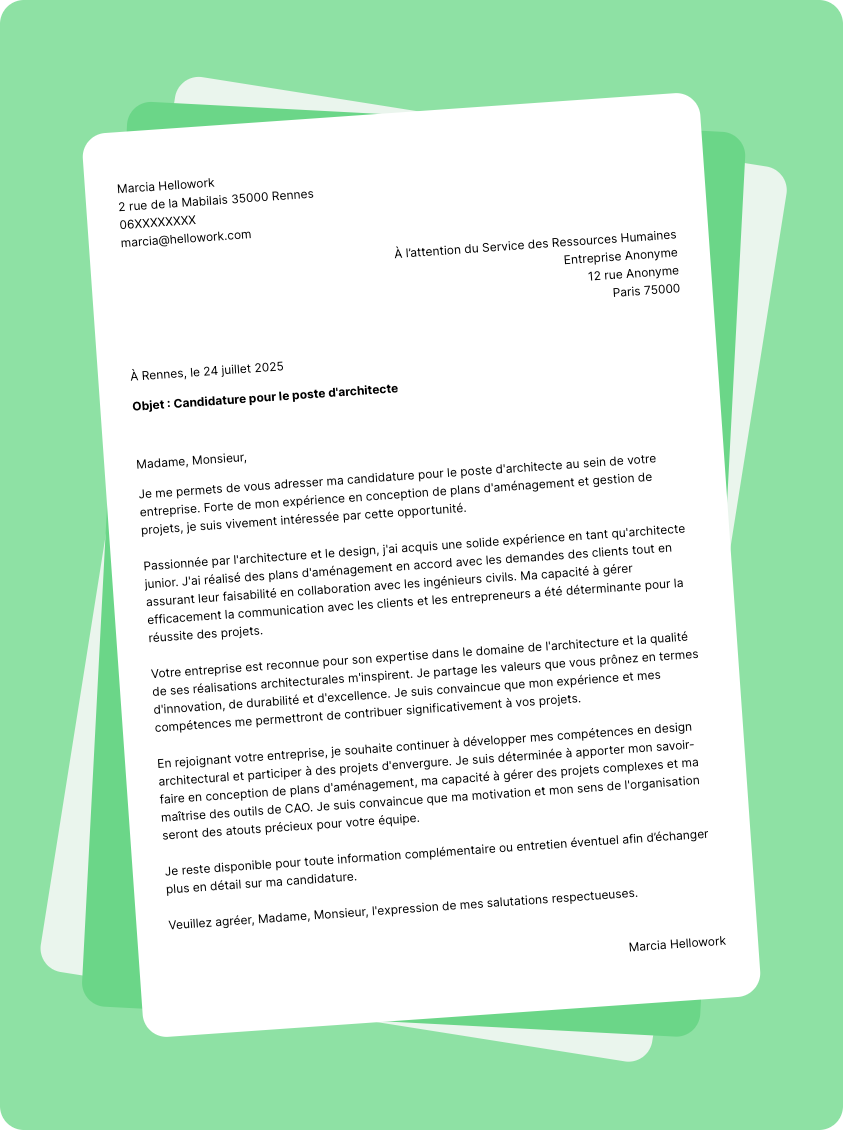 Exemple lettre de motivation Architecture