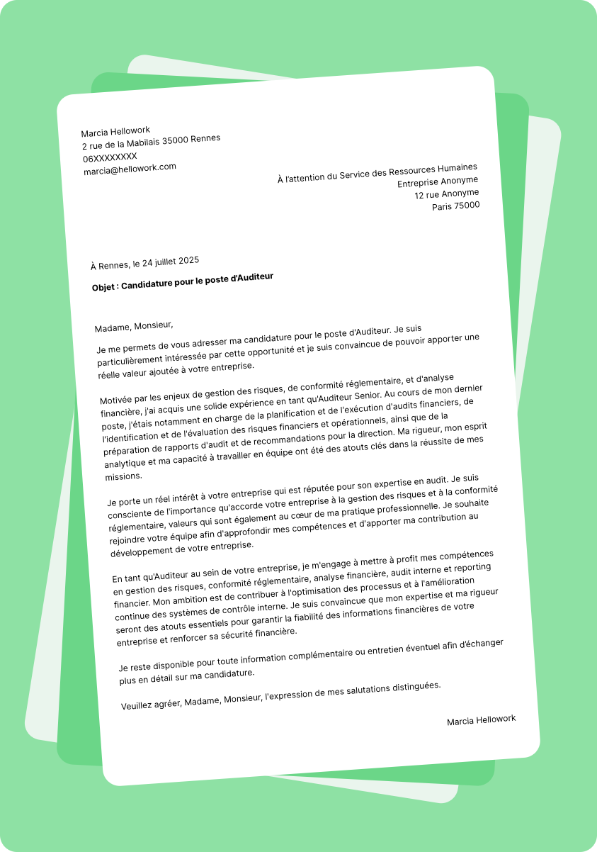 Exemple lettre de motivation Audit