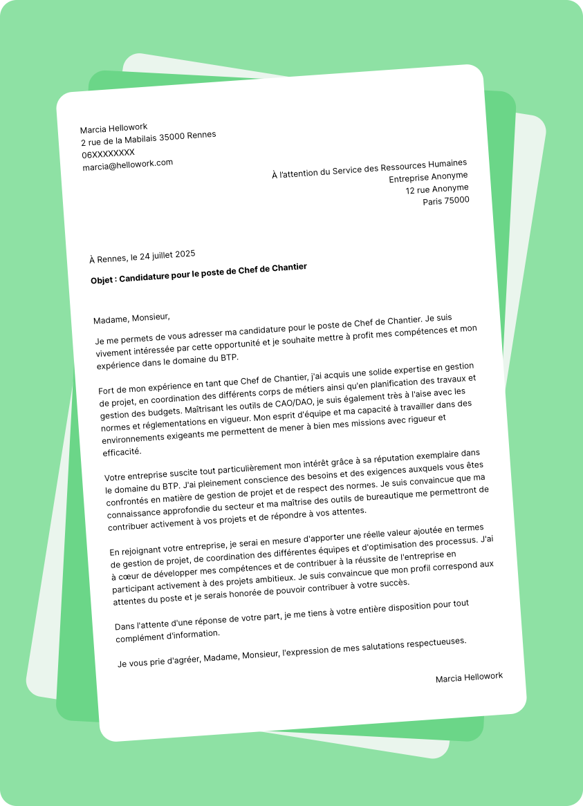 Exemple lettre de motivation BTP