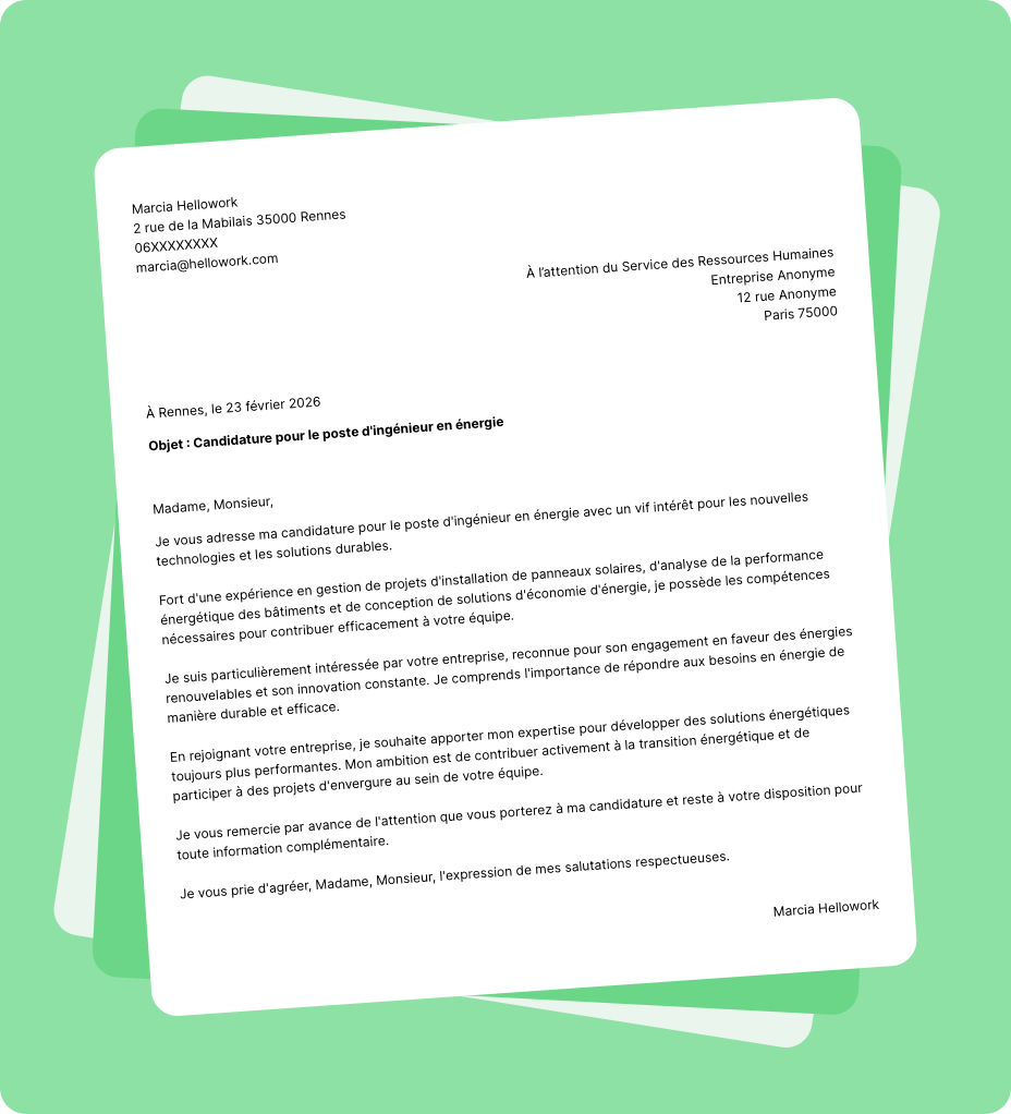 Exemple lettre de motivation Energie