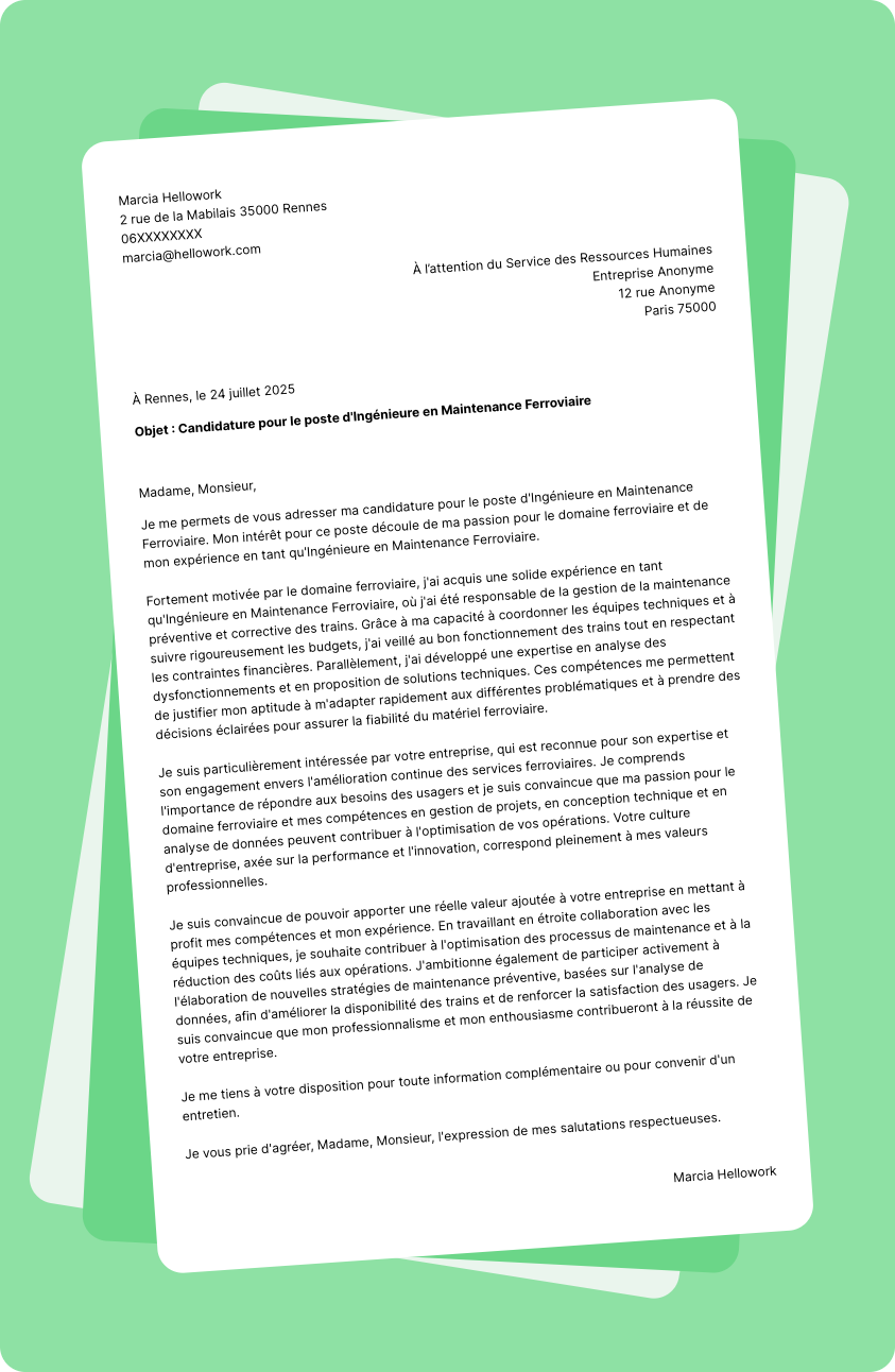 Modèle lettre de motivation Ferroviaire Exemple lettre de motivation Ferroviaire