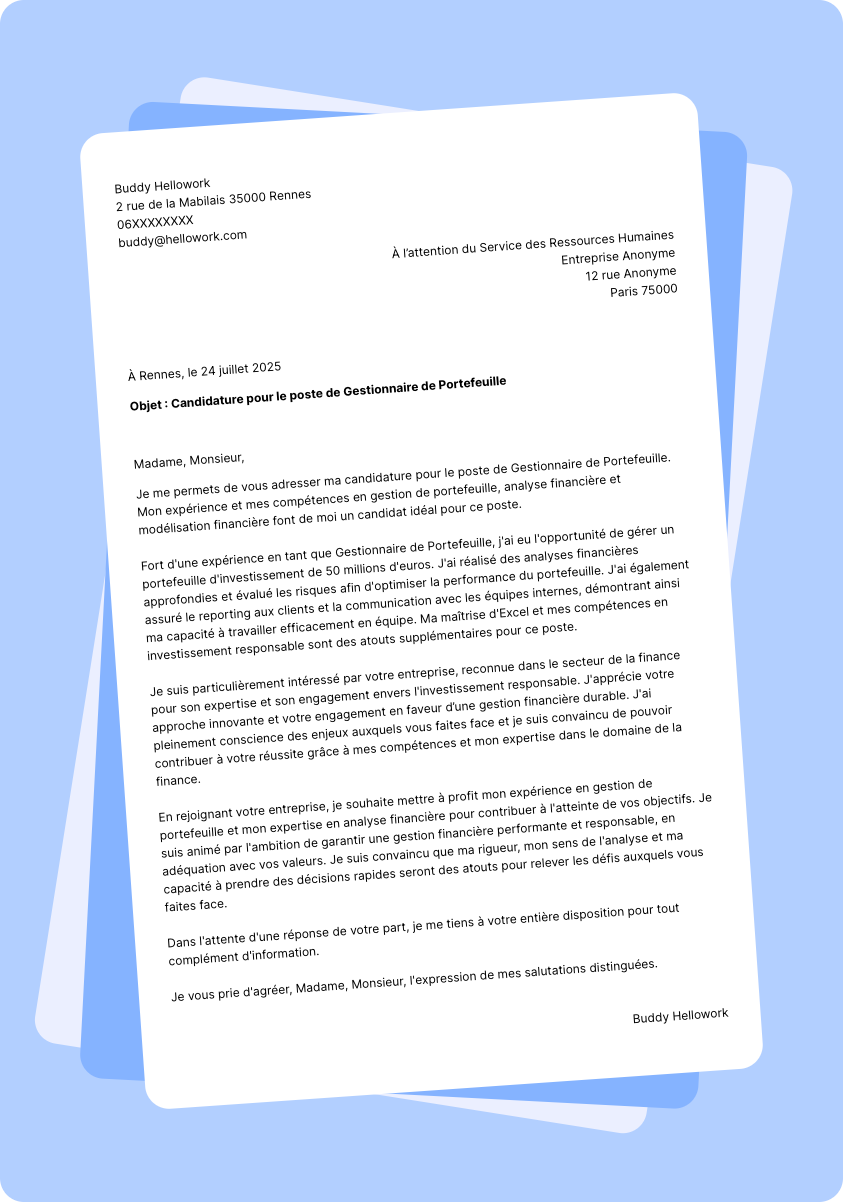 Modèle lettre de motivation Finance Exemple lettre de motivation Finance