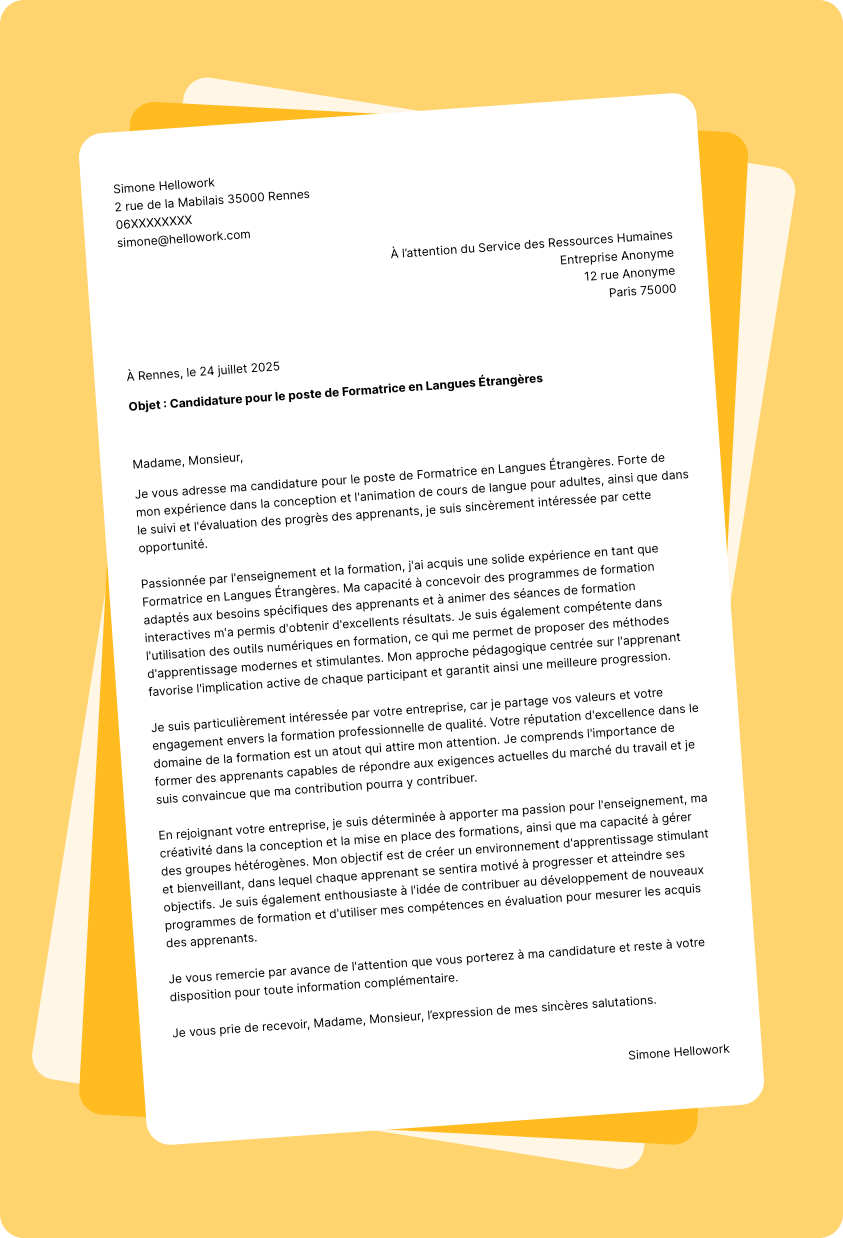 Exemple lettre de motivation Formation