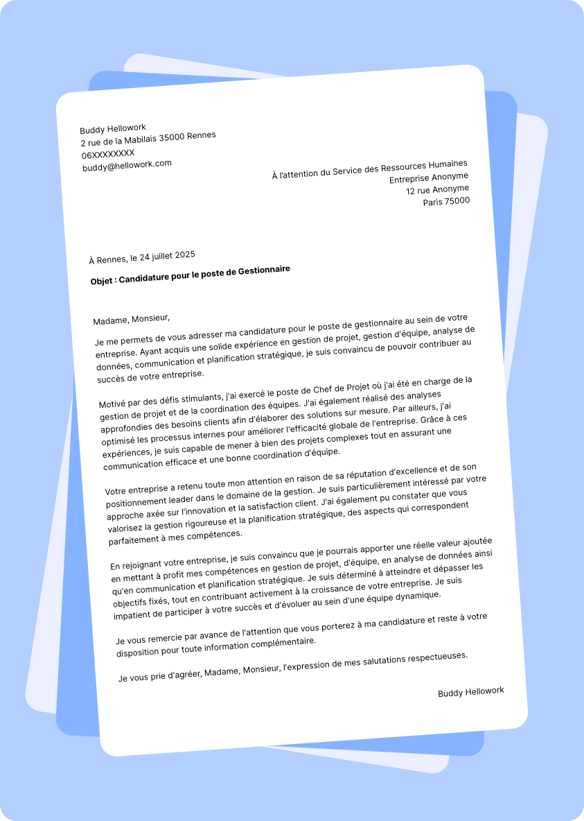 Exemple lettre de motivation Gestion