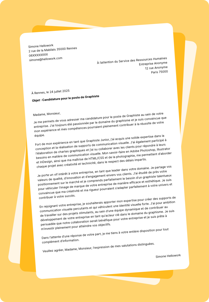 Modèle lettre de motivation Graphisme Exemple lettre de motivation Graphisme