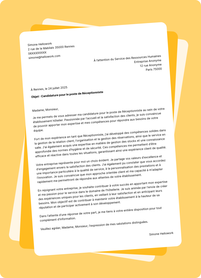 Exemple lettre de motivation Hotellerie