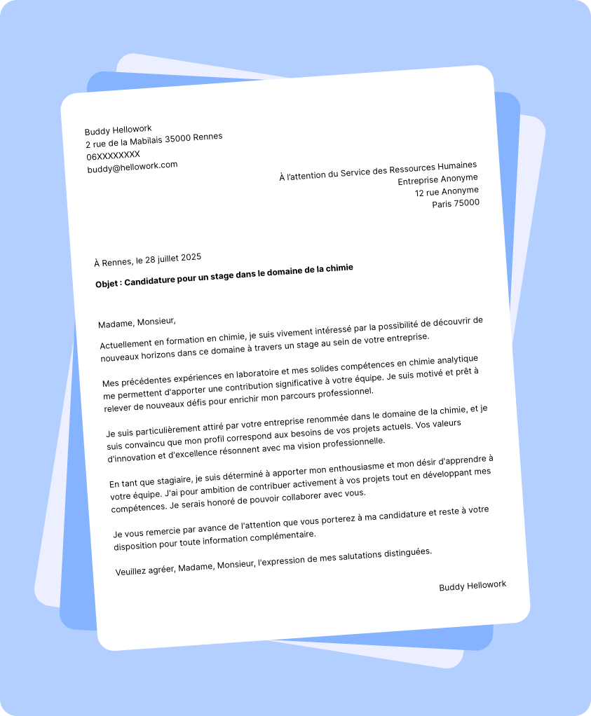 Exemple lettre de motivation pour un stage Chimie