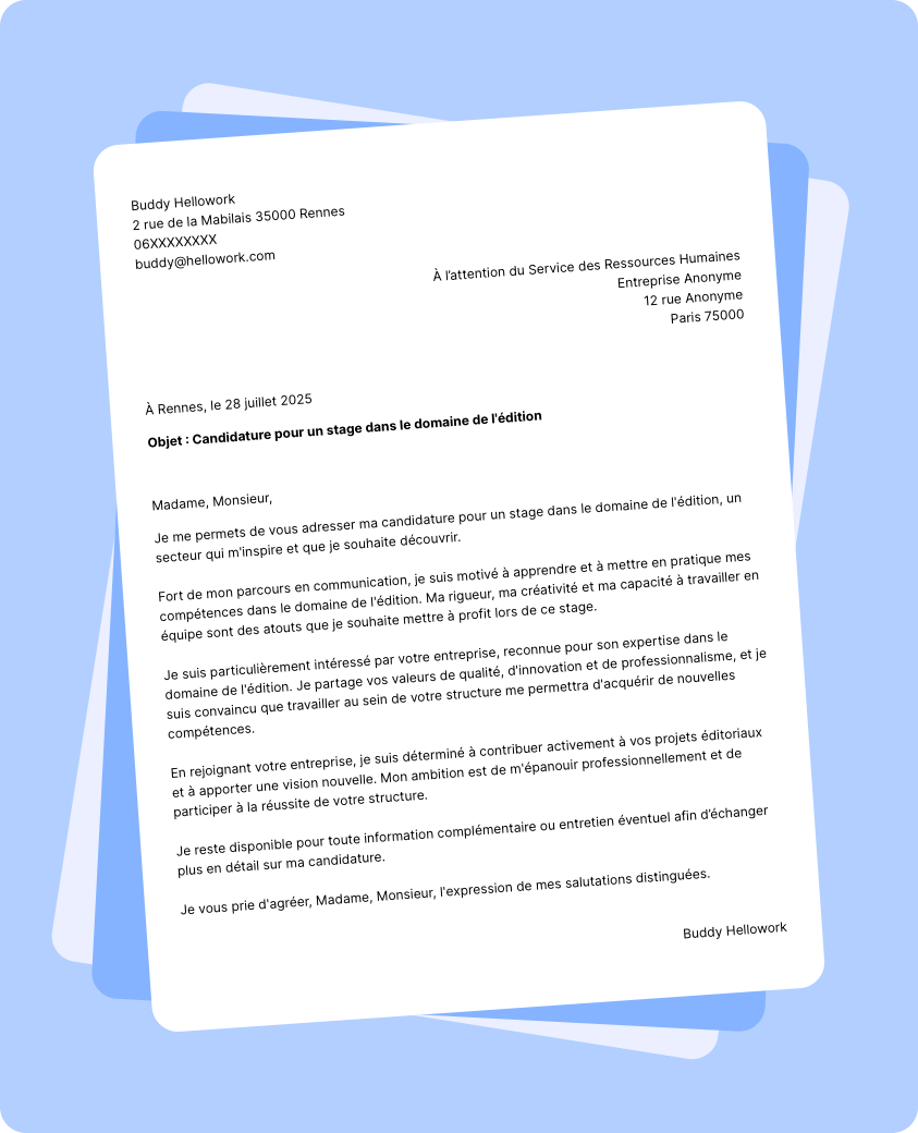 Exemple lettre de motivation pour un stage Edition
