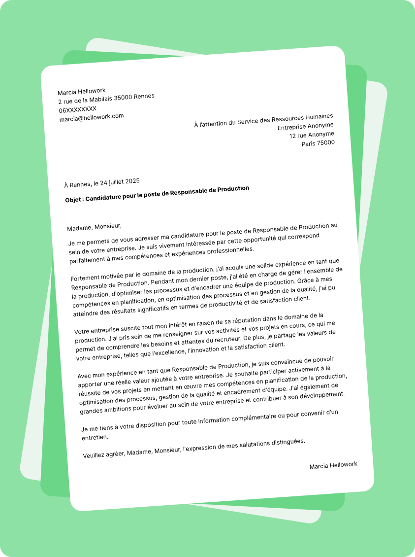 Exemple lettre de motivation Production