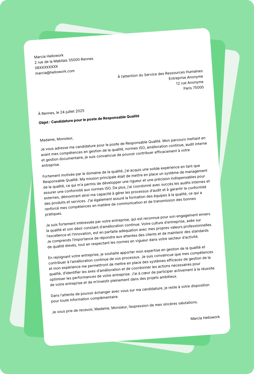 Exemple lettre de motivation Qualité