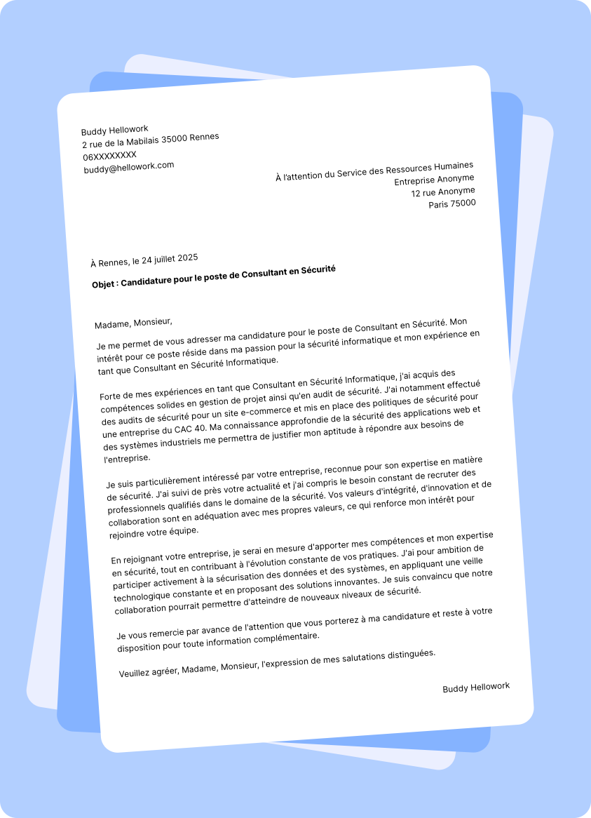Modèle lettre de motivation Sécurité Exemple lettre de motivation Sécurité