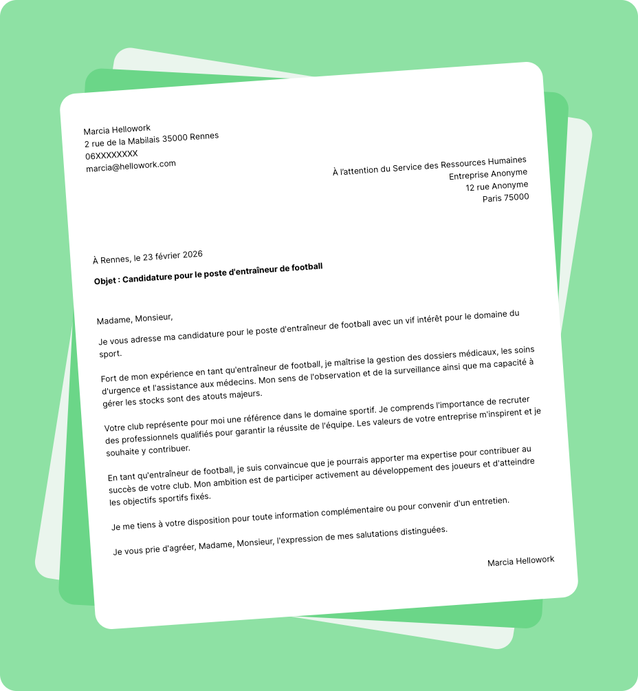 Exemple lettre de motivation Sport