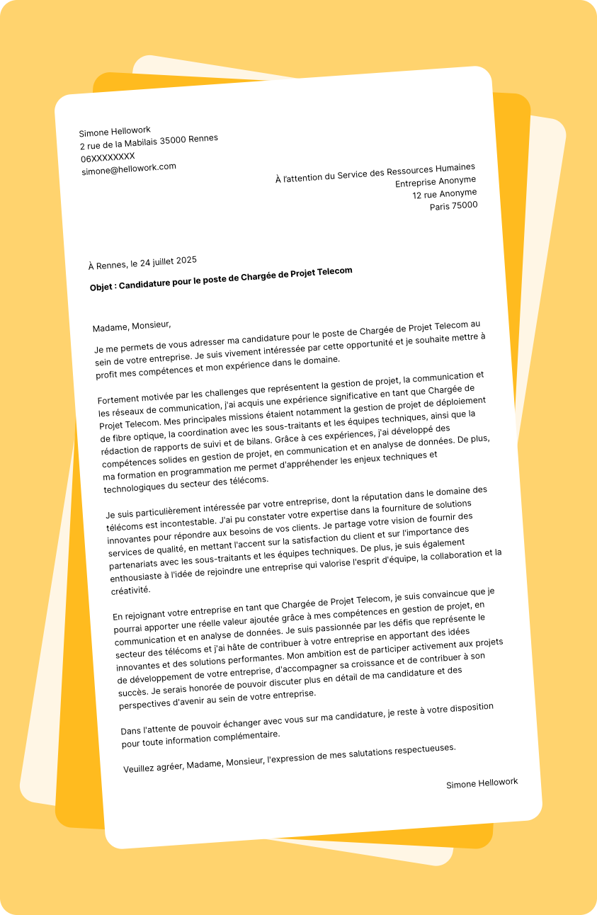Exemple lettre de motivation Telecom