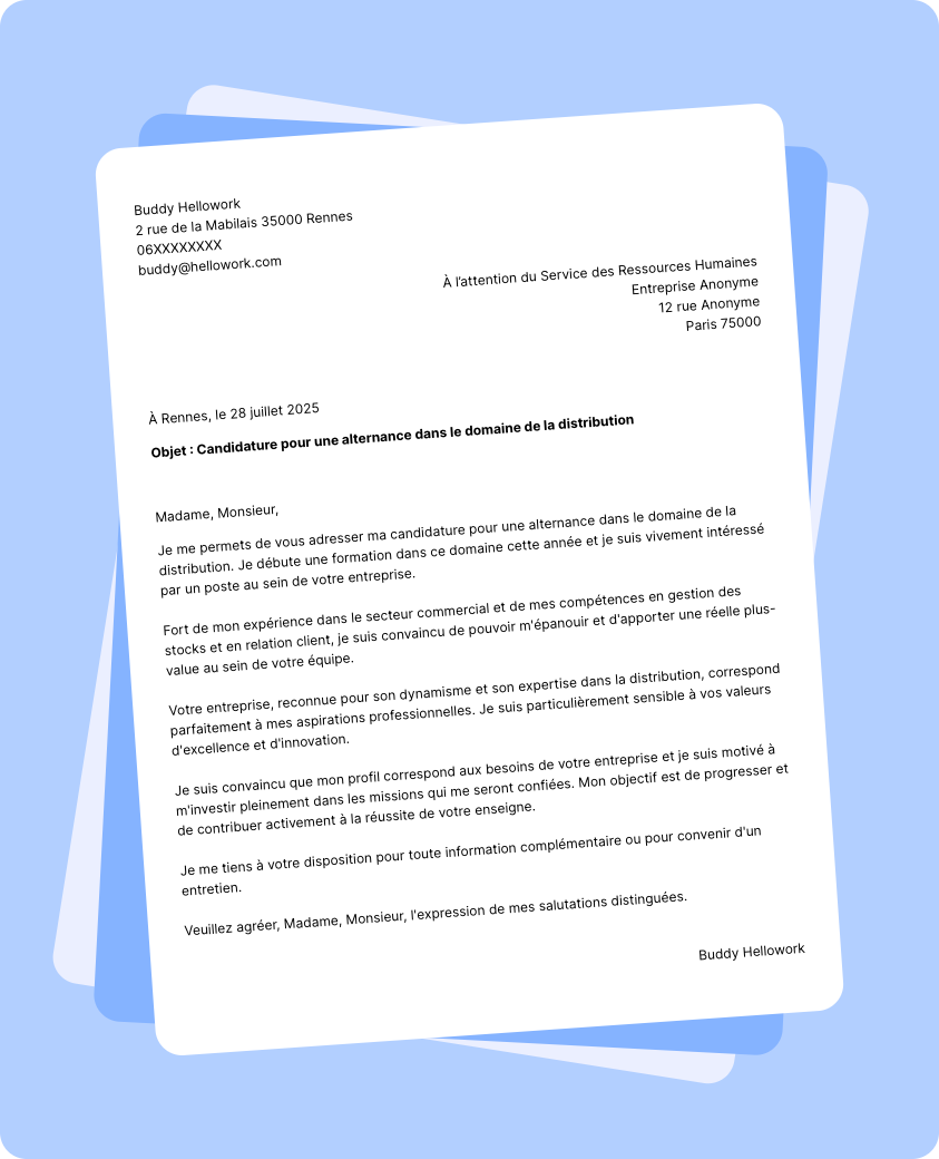 Modèle lettre de motivation Distribution en alternance Exemple lettre de motivation Distribution en alternance