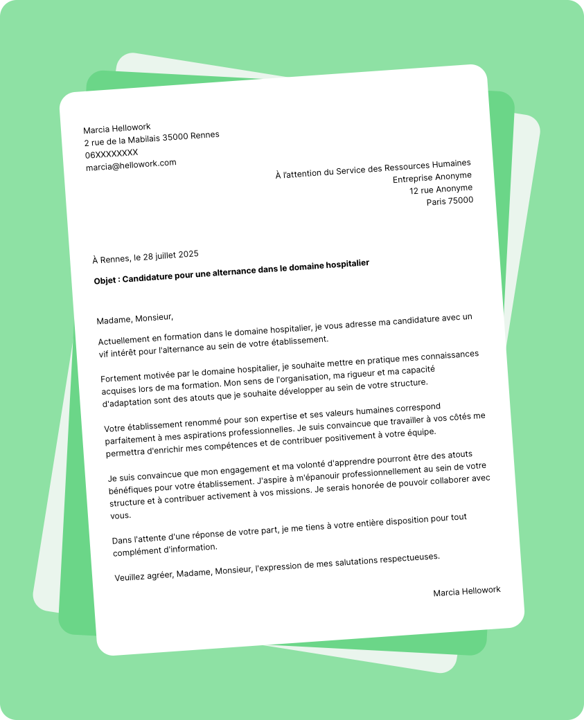Exemple lettre de motivation Hospitalier en alternance