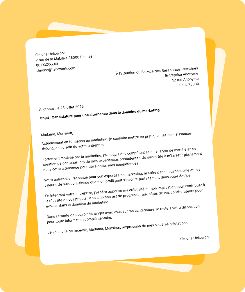 Modèle lettre de motivation Marketing en alternance Exemple lettre de motivation Marketing en alternance
