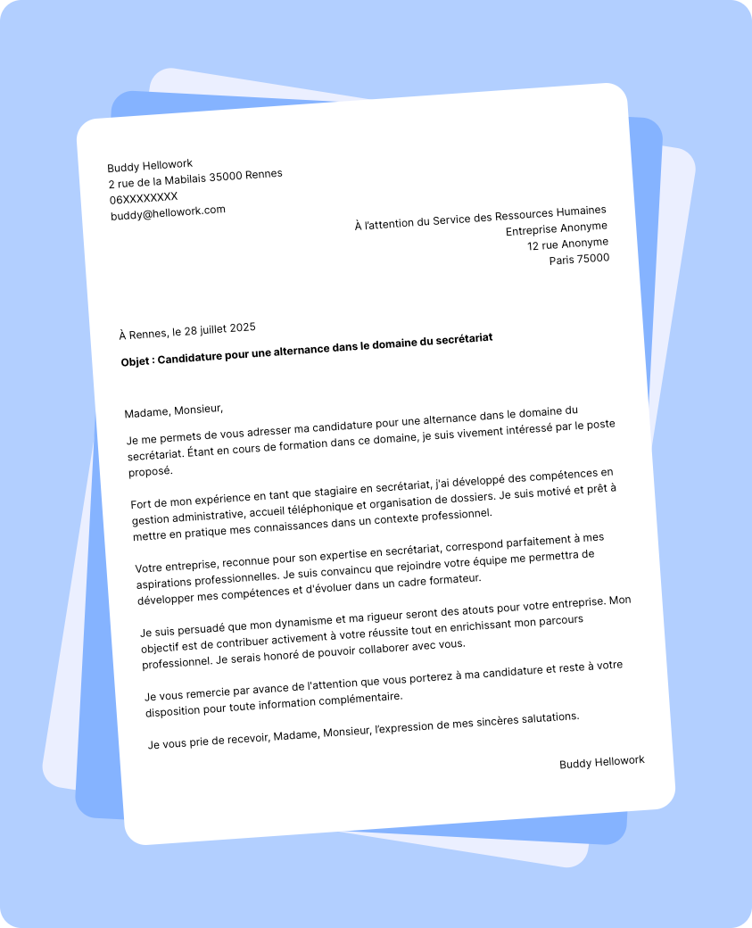 Modèle lettre de motivation Secrétariat en alternance Exemple lettre de motivation Secrétariat en alternance