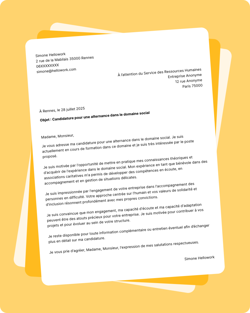 Exemple lettre de motivation Social en alternance