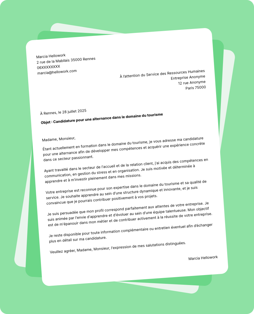Modèle lettre de motivation Tourisme en alternance Exemple lettre de motivation Tourisme en alternance