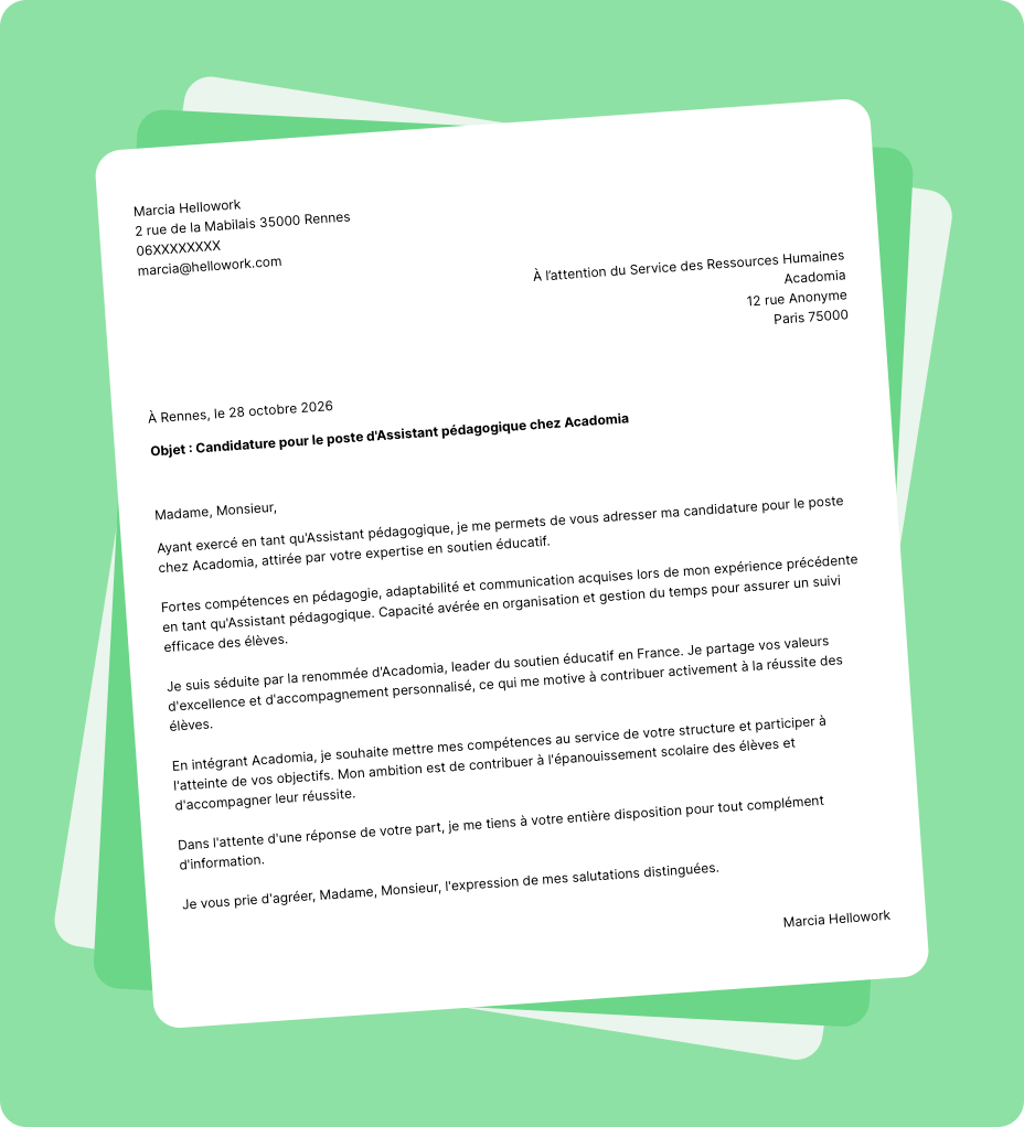 Exemple lettre de motivation Acadomia