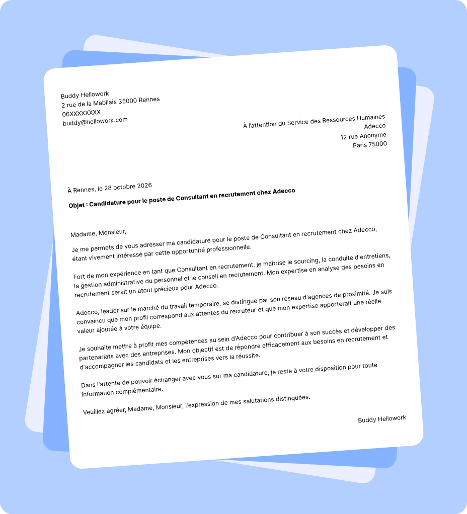 Exemple lettre de motivation Adecco