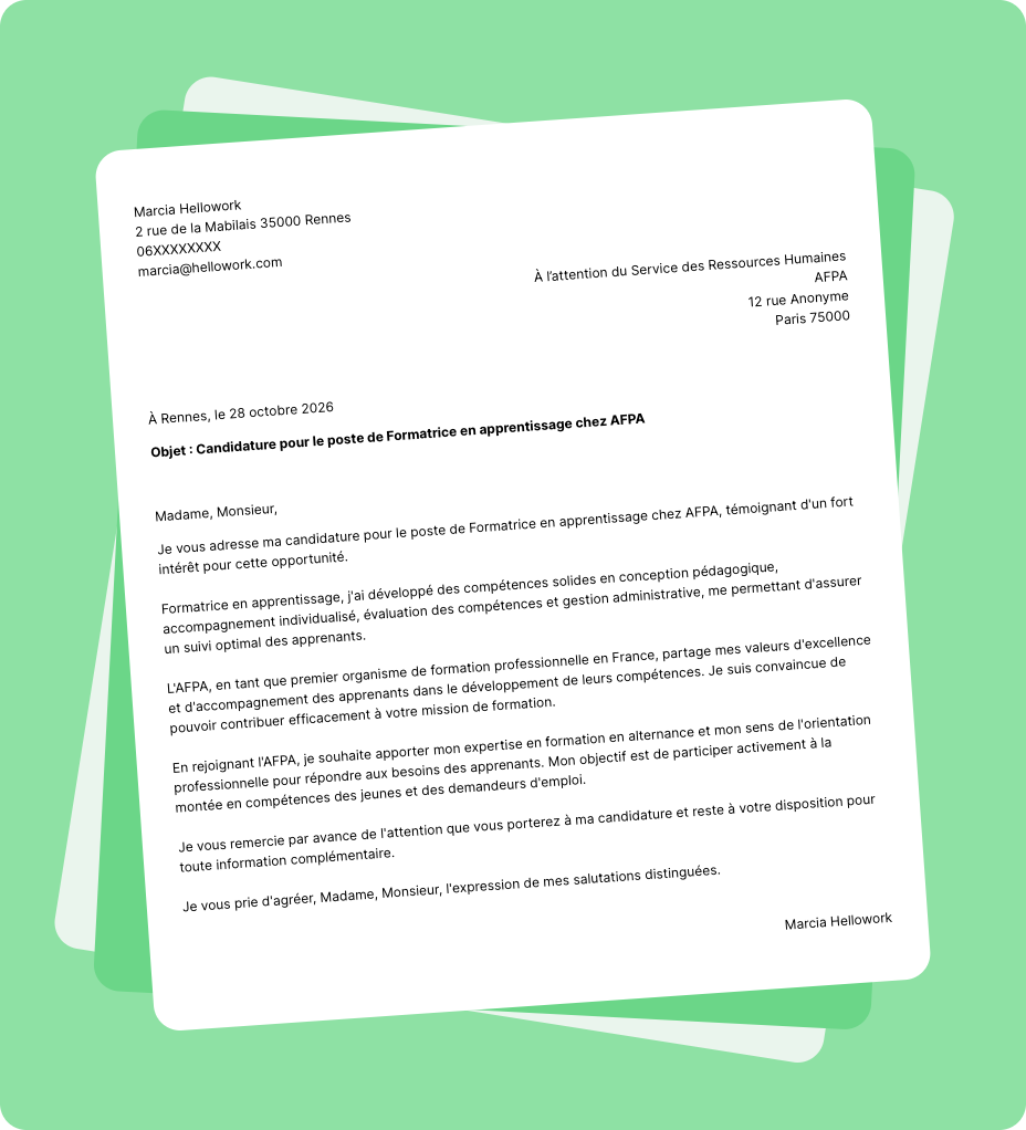 Exemple lettre de motivation AFPA