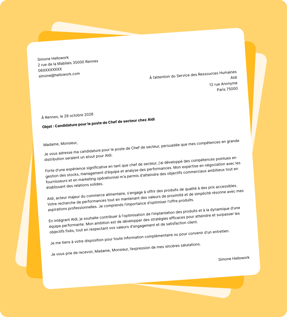 Exemple lettre de motivation Aldi