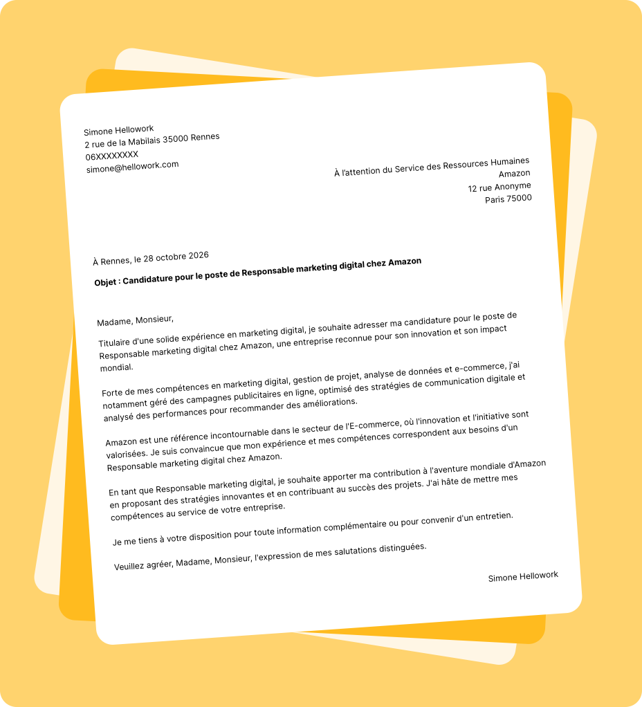 Exemple lettre de motivation Amazon