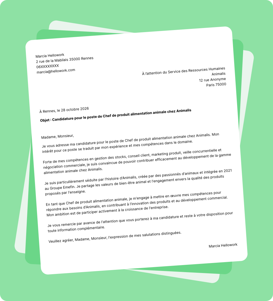 Exemple lettre de motivation Animalis