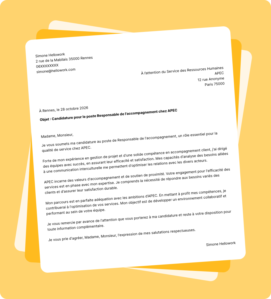Exemple lettre de motivation APEC