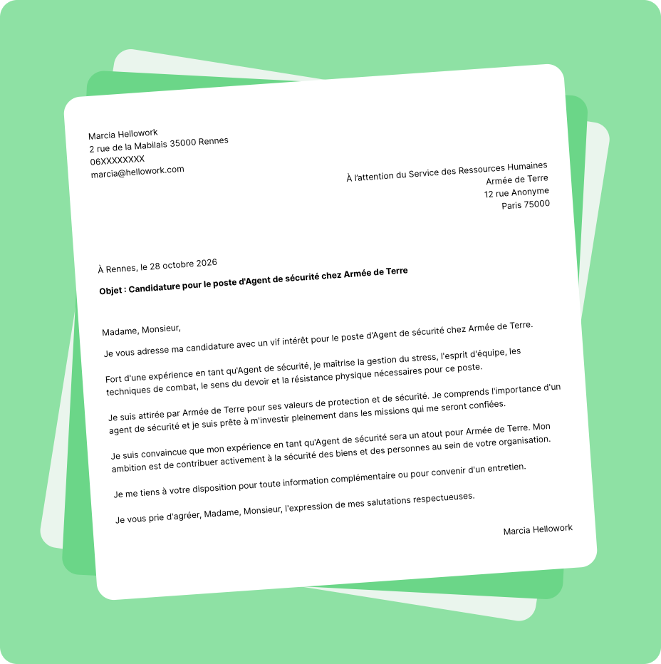 Exemple lettre de motivation Armée de Terre