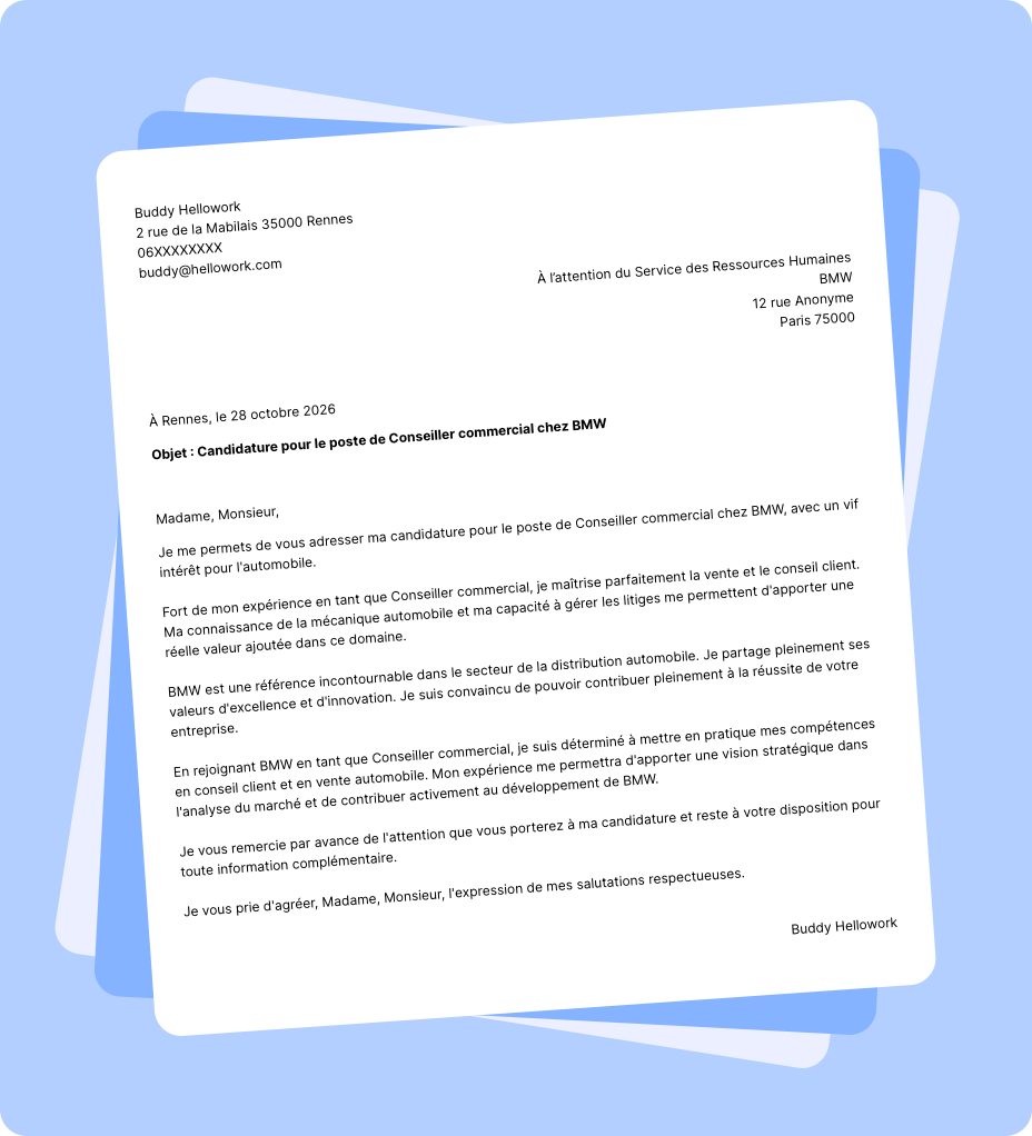 Exemple lettre de motivation BMW