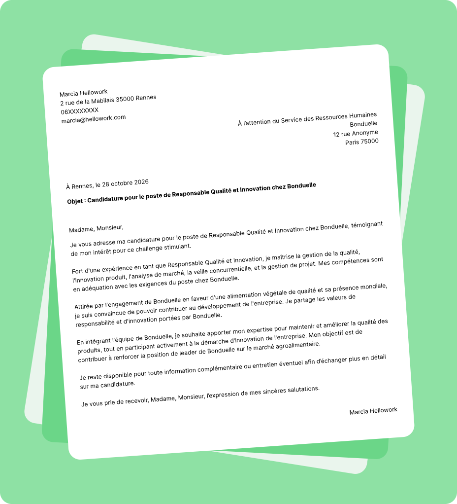 Exemple lettre de motivation Bonduelle